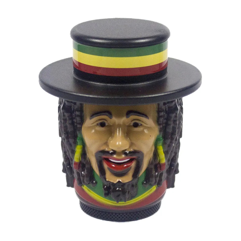 1.5 Tobacco Herb Grinder Spice Herbal 4 PC Smoke Crusher 3D Rasta Man with Hat