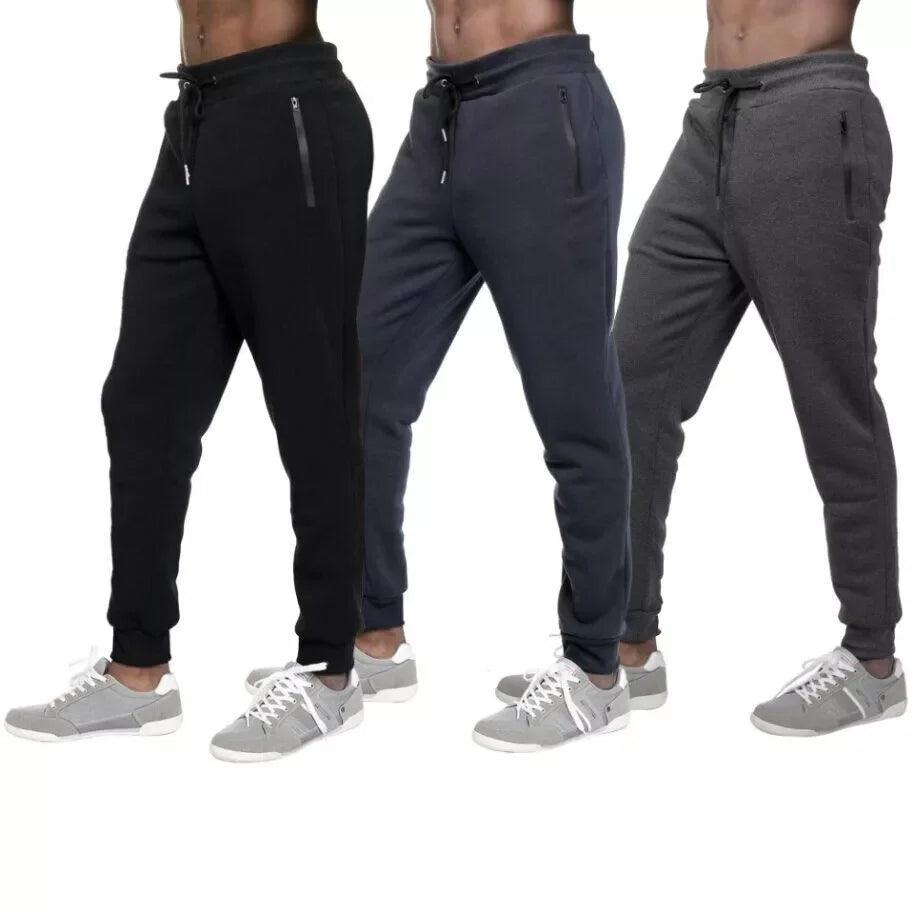 3 PACK: Men's Fleece Lined Slim Fit Casual Tech Jogger Sweatpants Zipper Pockets for Casual Wear Sports and Loungewear S-3XL