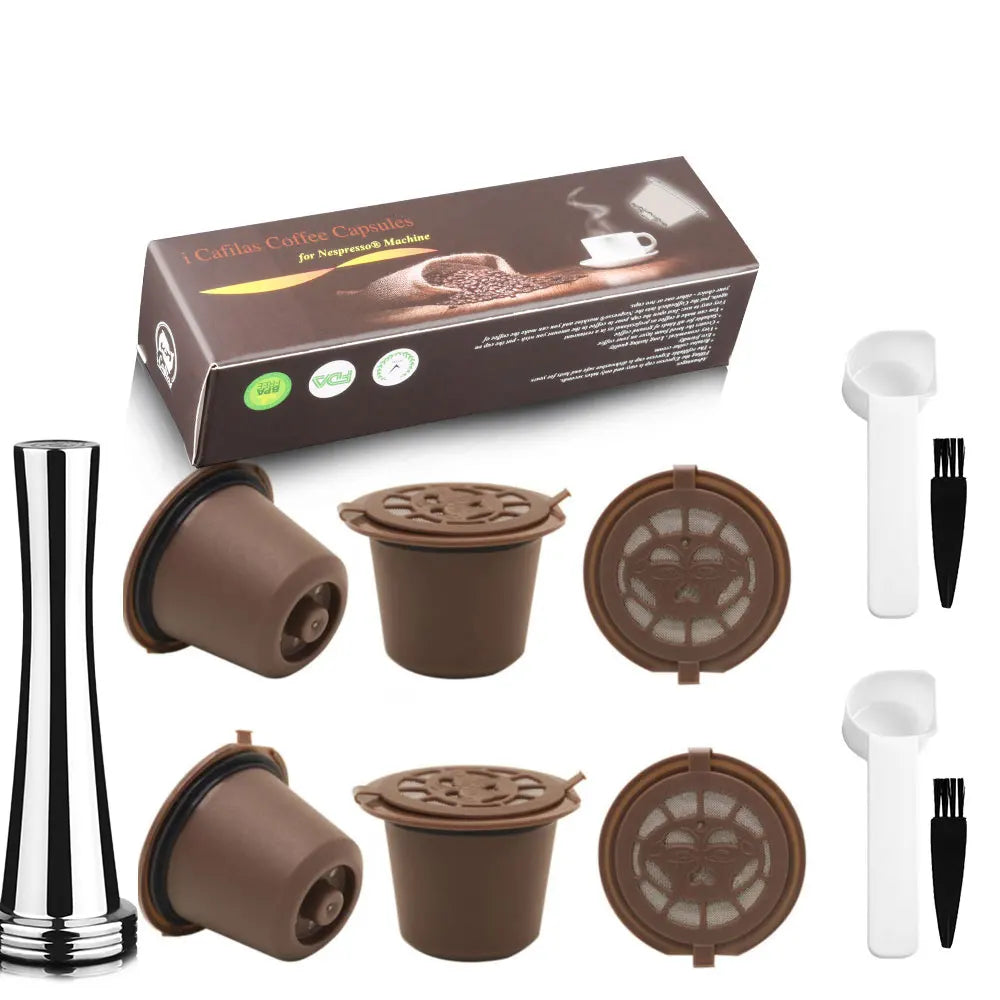 icafilas reusable coffee capsule for nespresso machine with stainless filter mesh refillable espresso pod kitchen tamper
