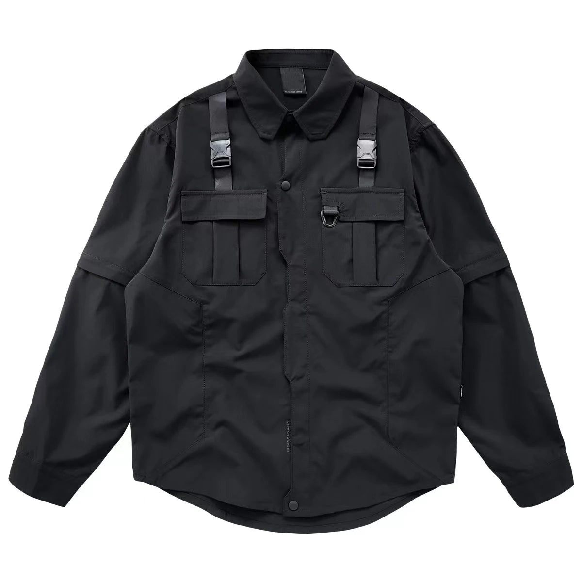 Street Apparel Harajuku Shirt Techwear Plus Size Hip Hop Shirt Pocket Black Button Shirt Spring and Autumn Button Shirt