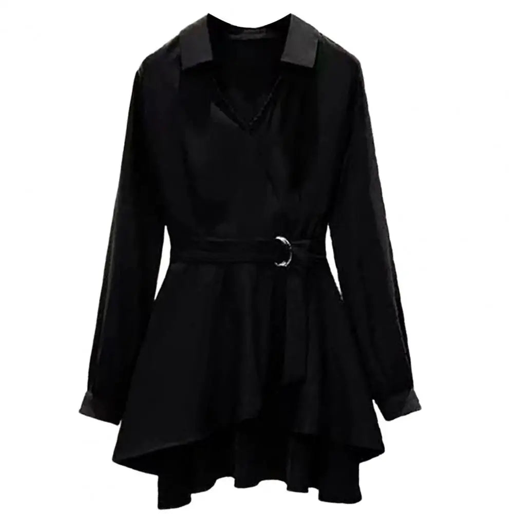 Classic Autumn Shirt V Neck Soft Casual Shirt Elegant Waist Tight Tunic Shirt Jumper