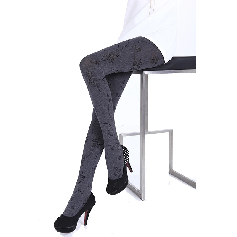 Hot Spring Autumn Tights 280 Denier Not Opaque Pattern Jacquard Velvet Pantyhose Sexy and High Elasticity Heather Grey Series