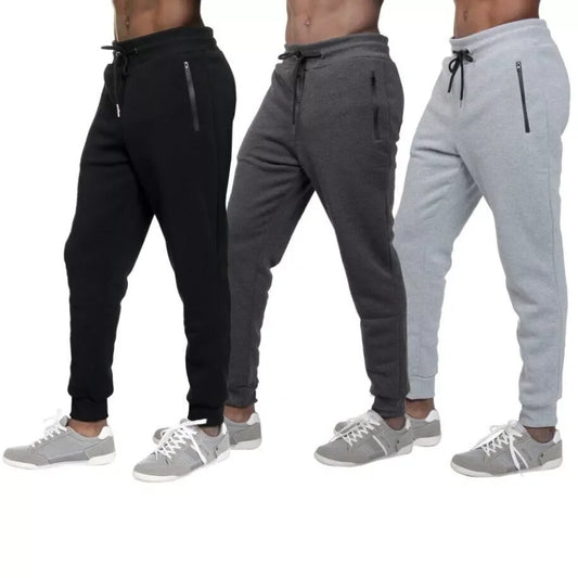3 PACK: Men's Fleece Lined Slim Fit Casual Tech Jogger Sweatpants Zipper Pockets for Casual Wear  Sports  and Loungewear S-3XL