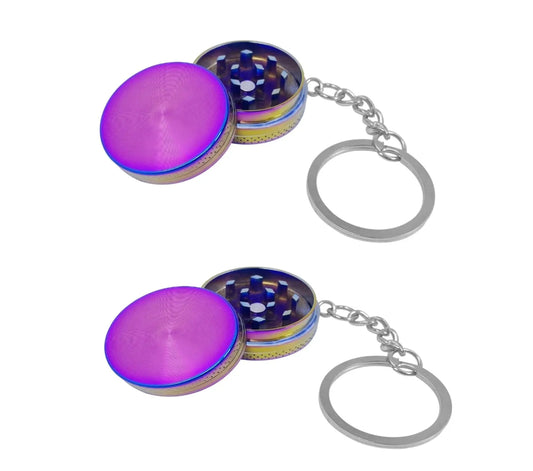 2pcs 1.2  2 Part Key Chain Tobacco Crusher Hand Muller Smoke Herbal Grinder Rainbow color Portable Metal Herb Spice Crusher