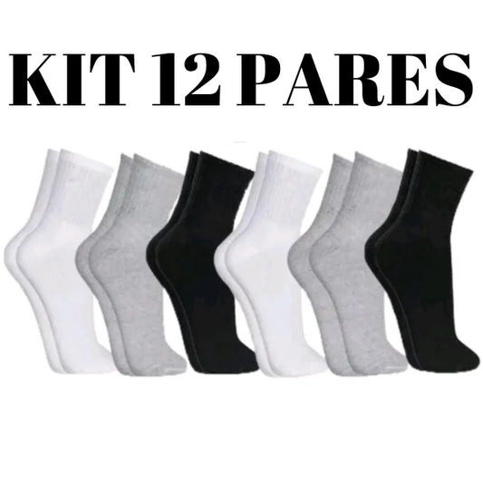 Kit 12 Pares de Meias Cano Alto medio