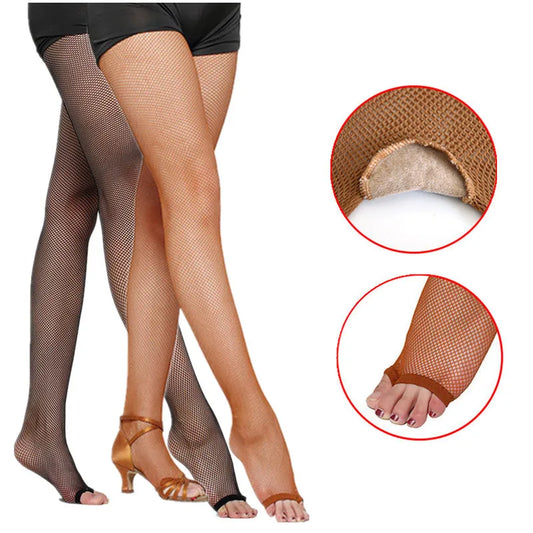 2Pairs Latin Dance Tights Fishnet Stockings Ladies Open Toe Tights Girl Mesh Perform Pantyhose Slim Latin Dance Wear Toe Tights