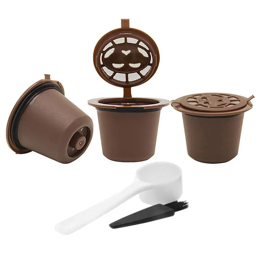 Coffee Capsule Refillable Reusable Herbruikbare Hervulbare Nespresso Machine Capsule Plastic Filter Cups Spoon Brush
