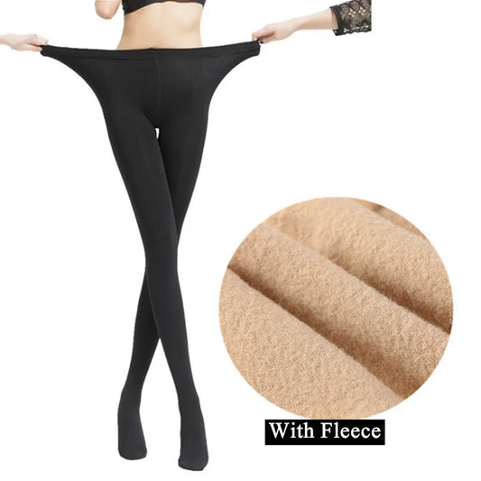 130 KG New Plus Size Sexy Women Tights Warm Winter Fleece Pantyhose 120D High Waist Female Stretchy Opaque Footed Tights