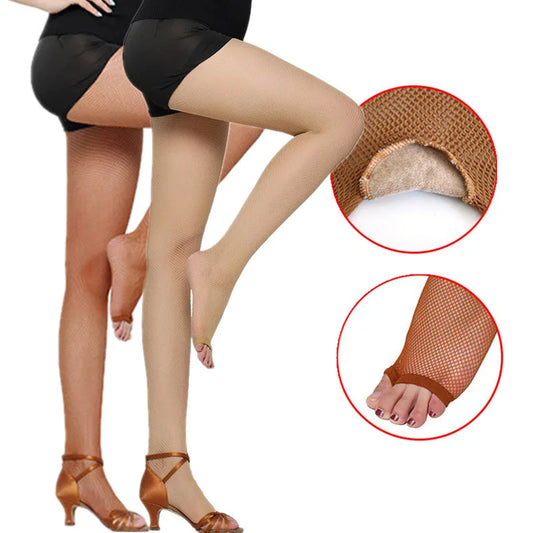 2Pairs Latin Dance Tights Fishnet Stockings Ladies Open Toe Tights Girl Mesh Perform Pantyhose Slim Latin Dance Wear Toe Tights