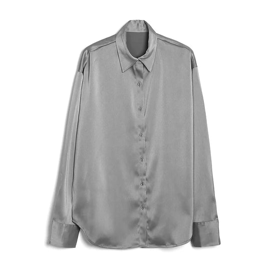 2021 Summer New Satin Shirt Women's Soft Silk Loose Office Causal Women's Work Street Wear Top