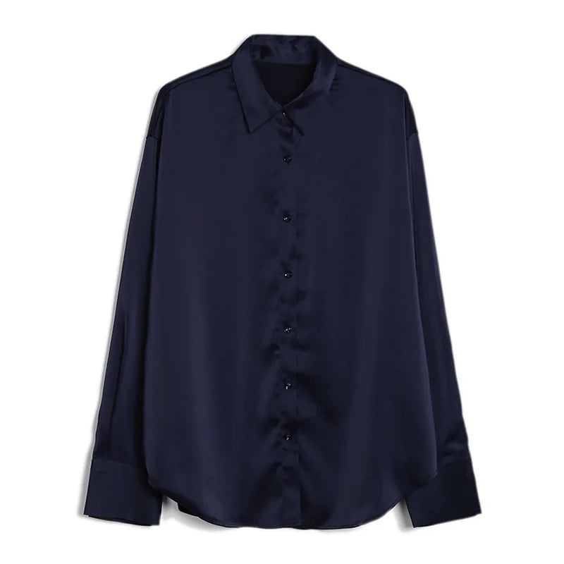 2021 Summer New Satin Shirt Women's Soft Silk Loose Office Causal Women's Work Street Wear Top