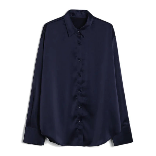 2021 Summer New Satin Shirt Women's Soft Silk Loose Office Causal Women's Work Street Wear Top