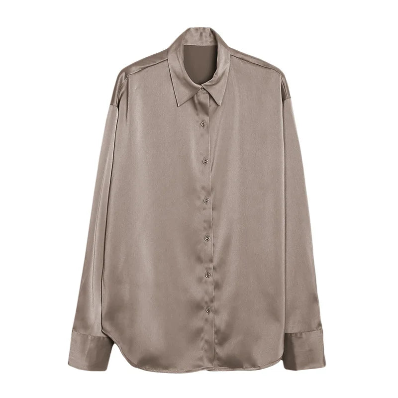 2021 Summer New Satin Shirt Women's Soft Silk Loose Office Causal Women's Work Street Wear Top