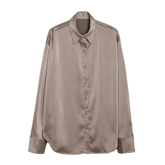 2021 Summer New Satin Shirt Women's Soft Silk Loose Office Causal Women's Work Street Wear Top