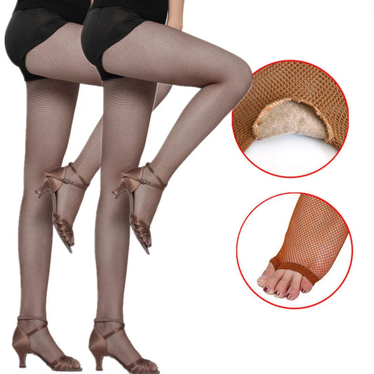 2Pairs Latin Dance Tights Fishnet Stockings Ladies Open Toe Tights Girl Mesh Perform Pantyhose Slim Latin Dance Wear Toe Tights