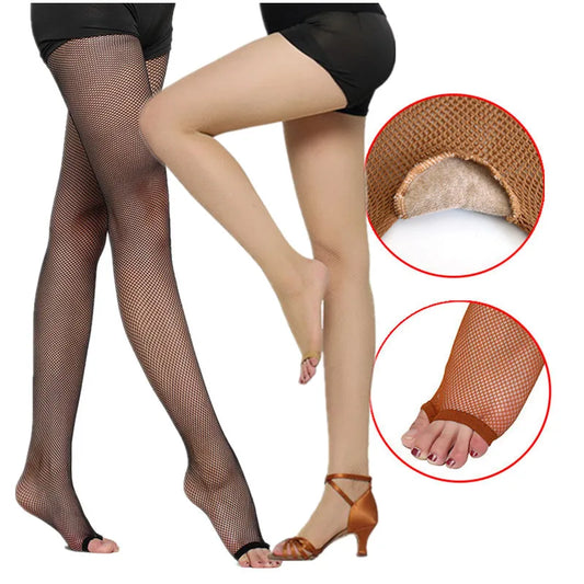 2Pairs Latin Dance Tights Fishnet Stockings Ladies Open Toe Tights Girl Mesh Perform Pantyhose Slim Latin Dance Wear Toe Tights
