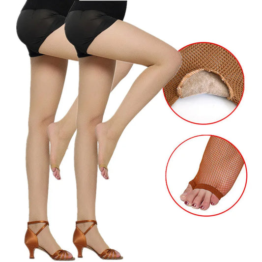 2Pairs Latin Dance Tights Fishnet Stockings Ladies Open Toe Tights Girl Mesh Perform Pantyhose Slim Latin Dance Wear Toe Tights