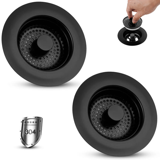 All Metal Kitchen Sink Strainer Stopper Combo - Stainless 3-in-1 Pop Up Sink Drain Strainer for Standard 3-1/2 inch Drain Filter