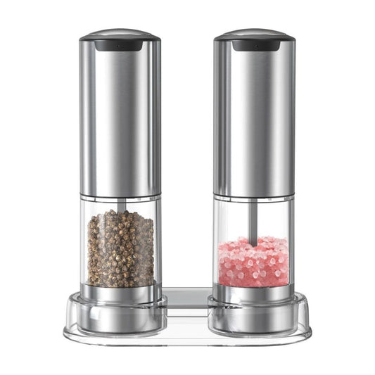 Electric Salt and Pepper Grinder Set (2 Pack)with Base and Washable 95ml Container  Rechargeable Automatic Pepper and Salt Mills
