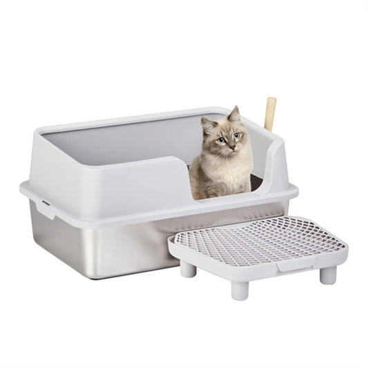 Stainless Steel Cat Litter Box with Lid  Extra Large Litter Pan with High Sides for Big Cats  Kitty Litter Box with Pedal Filter