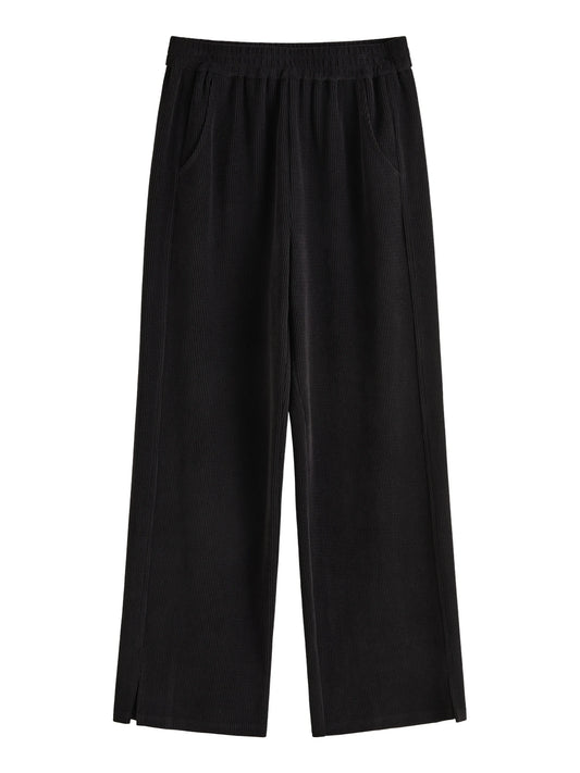 DUSHU【2 Colors】Women Thick Trousers 2024 Winter Beige Elastic Waist Full Length Trousers Black Commuter Pant 24DS84528+24DS84429