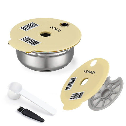 reusable refillable coffee capsule with silicone lid filter set for bosch tassimo brewer coffee maker stainless steel