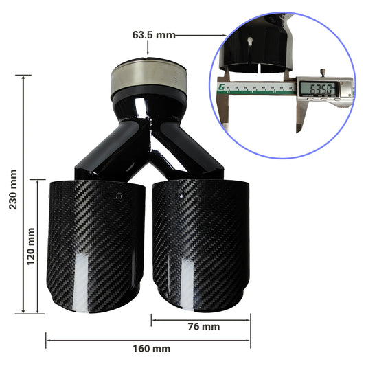 1 Pcs Universal Car Carbon Fibre Tail Throat Silencer Same Length Black Y-Shaped Double Out Twill Glossy Exhaust Muffler Tip