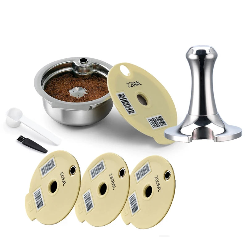 reusable refillable coffee capsule with silicone lid filter set for bosch tassimo brewer coffee maker stainless steel
