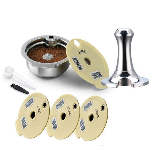 reusable refillable coffee capsule with silicone lid filter set for bosch tassimo brewer coffee maker stainless steel