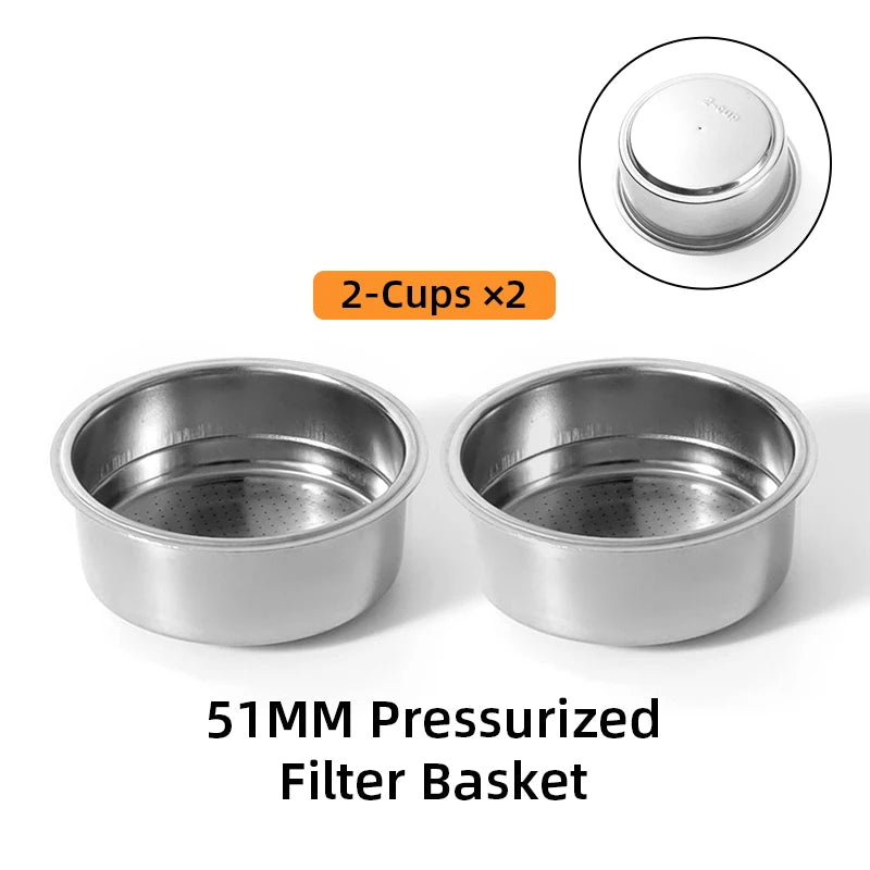 51mm pressurized filter basket stainless steel 1 2 cup double layer espresso machine dripper for portafilter barista accessories