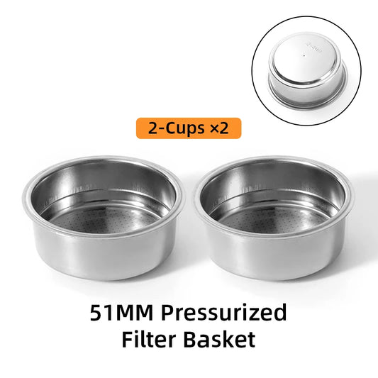 51mm pressurized filter basket stainless steel 1 2 cup double layer espresso machine dripper for portafilter barista accessories