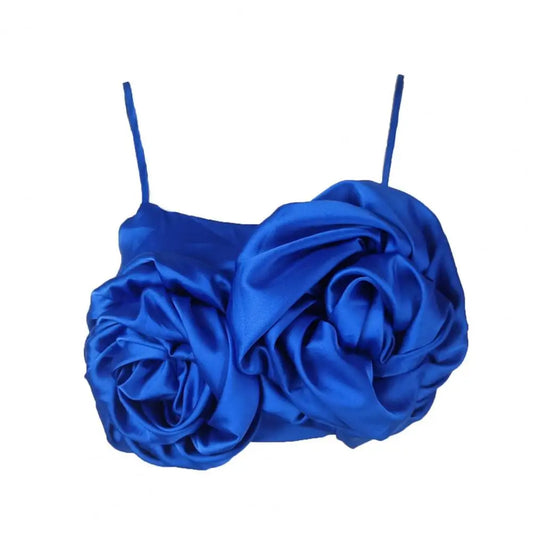 Elegant Women Crop Top Three-dimensional Rose Flower Sling Stretchy Skinny Solid Summer Floral Suspenders Camisole for Club