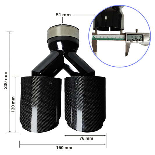 1 Pcs Universal Car Carbon Fibre Tail Throat Silencer Same Length Black Y-Shaped Double Out Twill Glossy Exhaust Muffler Tip