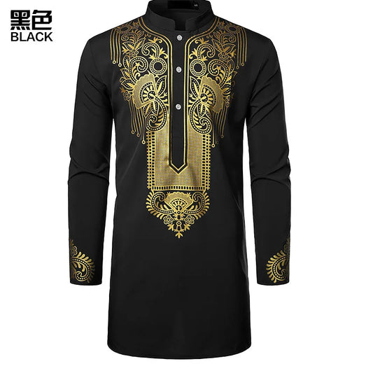 Printed Bronzing Shirt Printed Totem Long Shirt African Style Shirt