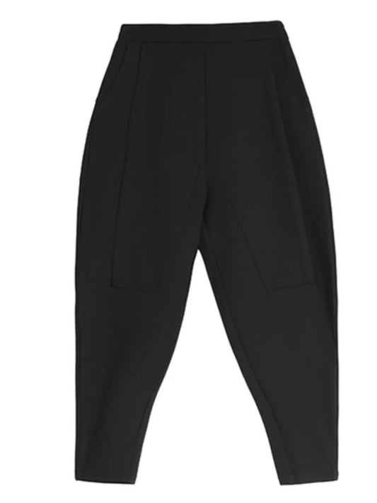 [EAM] Women Patchwork Split Joint Brief Pants New Spring Autumn High Elastic Waist Black Loose Trousers Fashion Tide 2025  JQ013