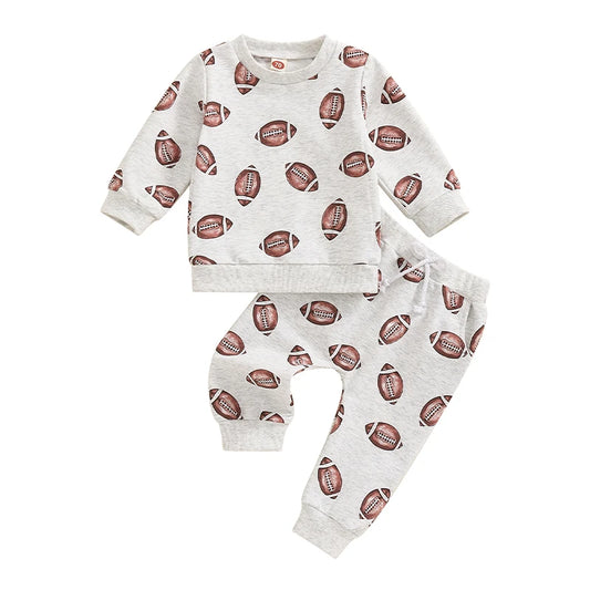 0-3Y Autumn Baby Boys Clothes Sets Football Print Long Sleeve Round Neck Sweatshirt Drawstring Pockets Pants