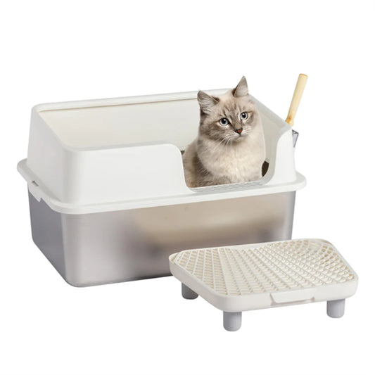 Stainless Steel Cat Litter Box with Lid  Extra Large Litter Pan with High Sides for Big Cats  Kitty Litter Box with Pedal Filter