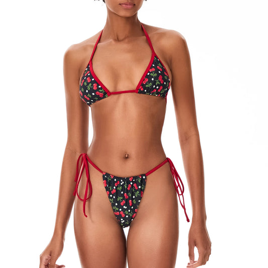 Women 2 Piece Bikini Sets Backless Halter Tops Bra and Bandage Thong for Beachwear Bathing Suit