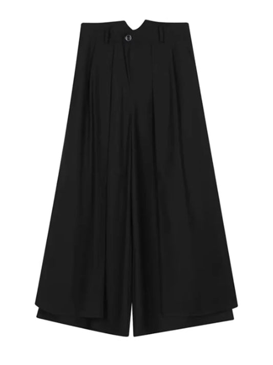 [EAM] Women Black Pleated Long Elegant Wide Leg Pants High Waist New Loose Fit Trousers Fashion Tide Spring Autumn 2025 1DF9092