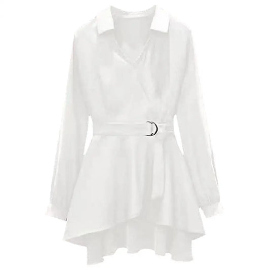 Classic Autumn Shirt  V Neck Soft Casual Shirt  Elegant Waist Tight Tunic Shirt Jumper