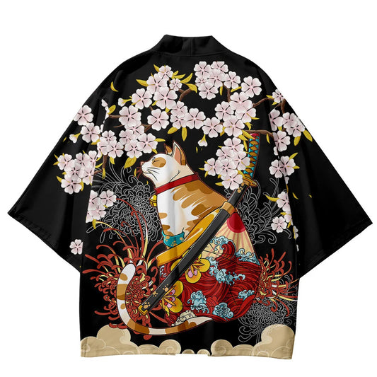 Flower Cat 3D Graphic Print Men's Spring Summer Shirt  Japanese Kimono  Retro Men's Casual Cardigan Top  Creative Gift for Man
