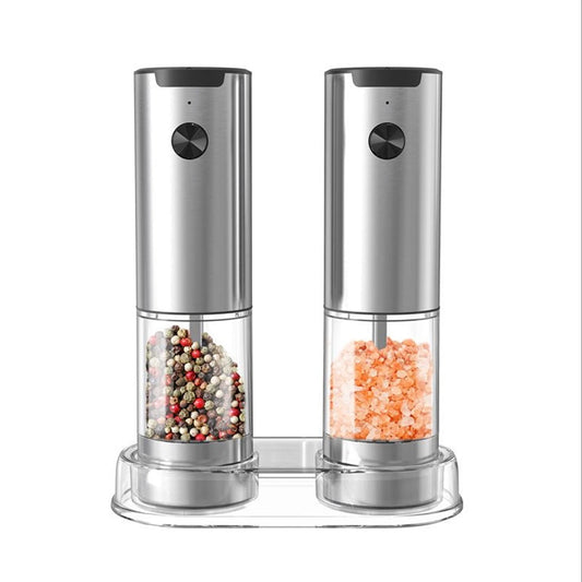 Electric Salt and Pepper Grinder Set (2 Pack)with Base and Washable 95ml Container  Rechargeable Automatic Pepper and Salt Mills