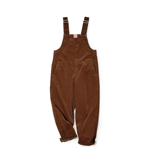 Maden Retro Corduroy Overalls Solid Color Loose with Pocket Adjustable Suspender Jumpsuit for Men's Spring and Autumn Trousers