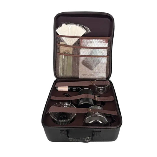 travel coffee accessories set including pu bags manual grinding cups filter cups and other outdoor coffeeware